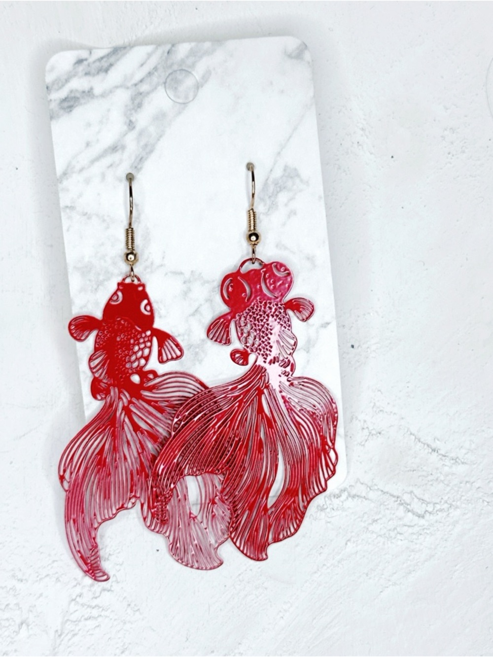 462u. Red Beta Fish Earrings